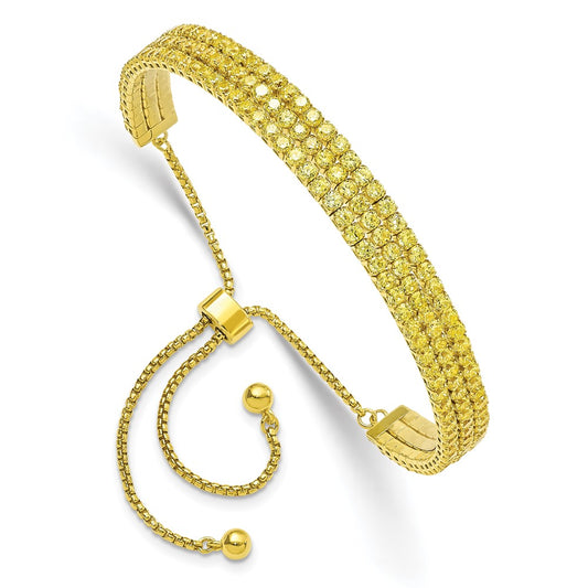 Sterling Silver Ss Gold Tone November Yellow Triple Cz Adjustable Bracelet