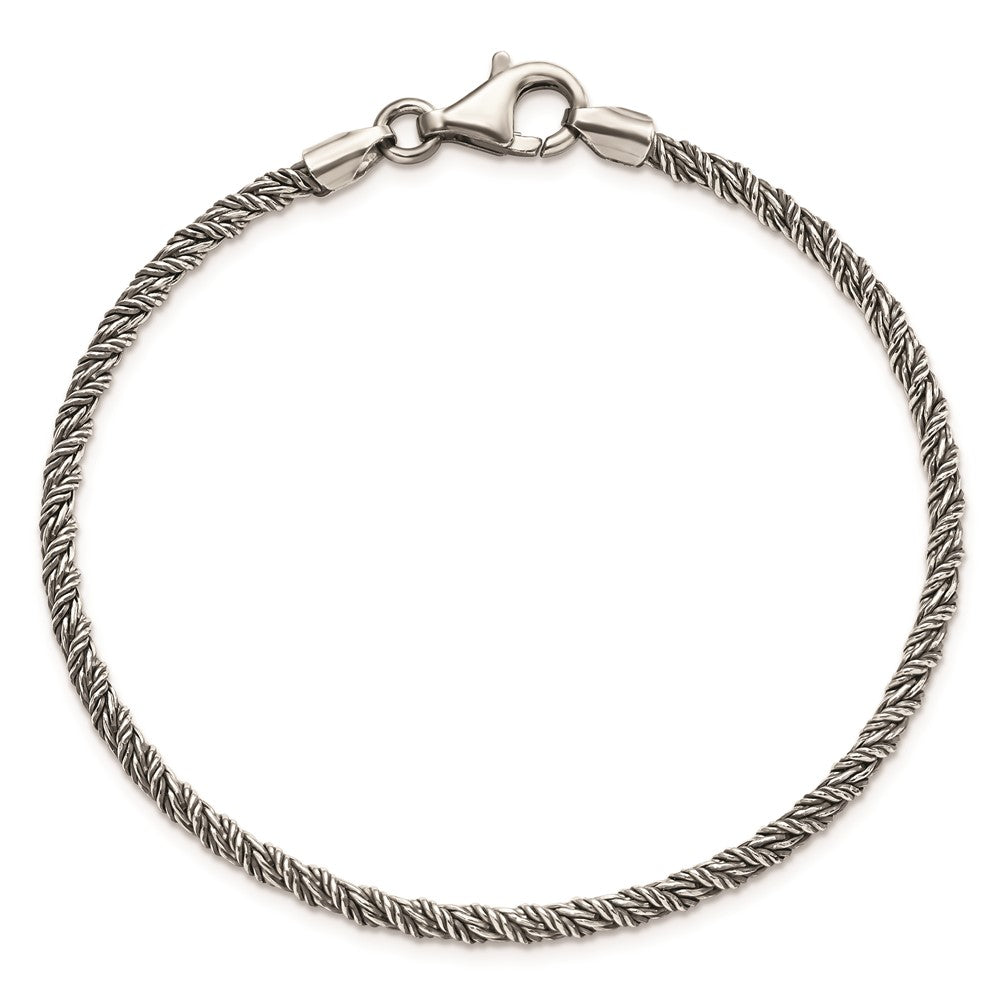 8 Inch Sterling Silver Antiqued Polished Rope Bracelet