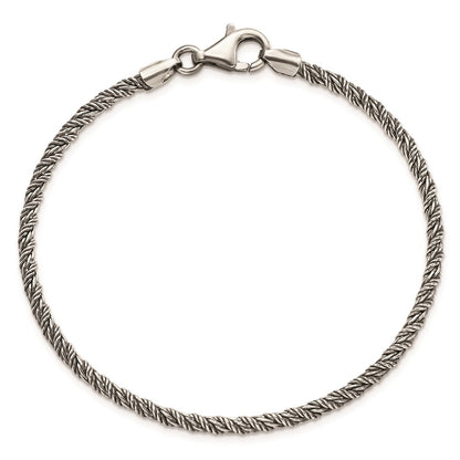 8 Inch Sterling Silver Antiqued Polished Rope Bracelet