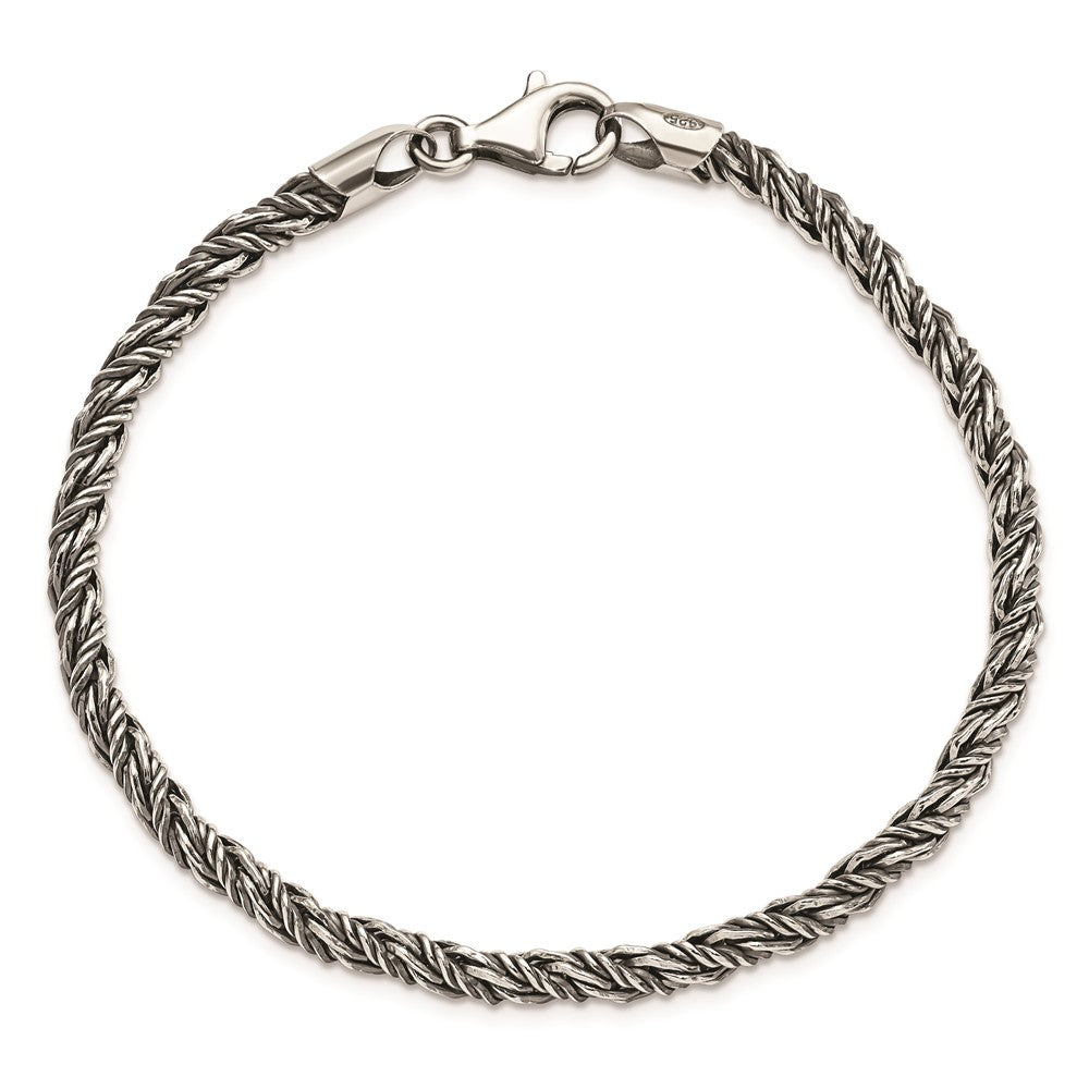 8.5 Inch Sterling Silver Antiqued Polished Rope Bracelet