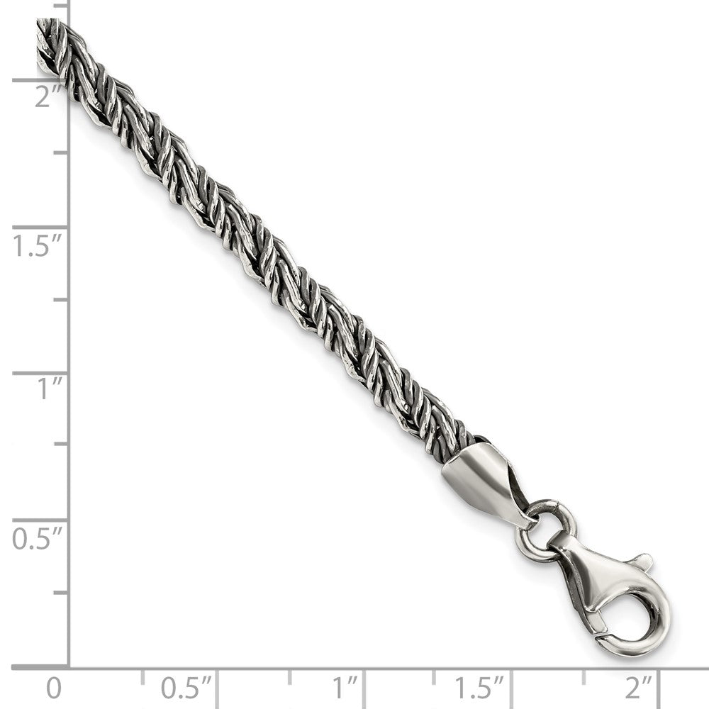 8.5 Inch Sterling Silver Antiqued Polished Rope Bracelet