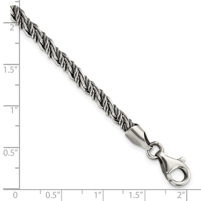 8.5 Inch Sterling Silver Antiqued Polished Rope Bracelet
