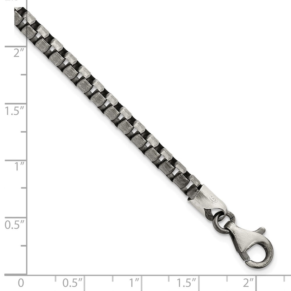 8 Inch Sterling Silver Antiqued Brushed Box Bracelet