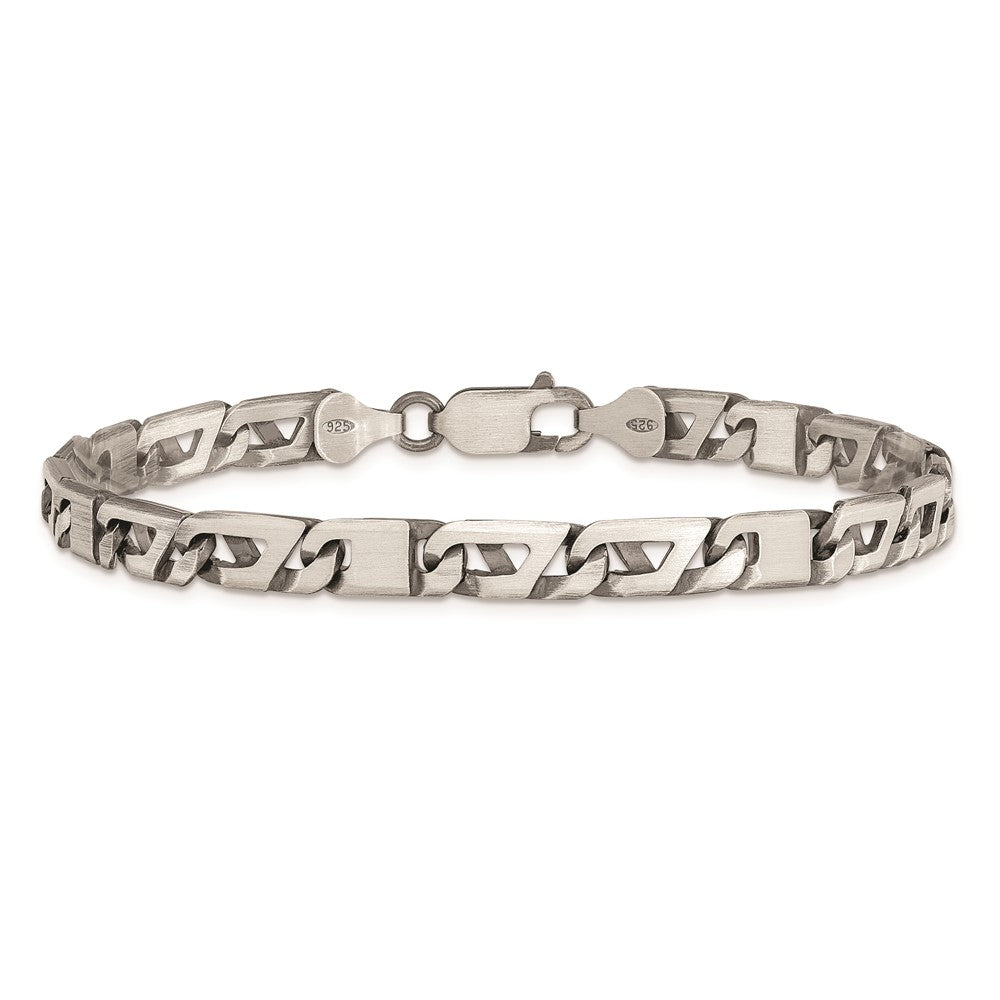 8.25 Inch Sterling Silver Antiqued Brushed Link Bracelet