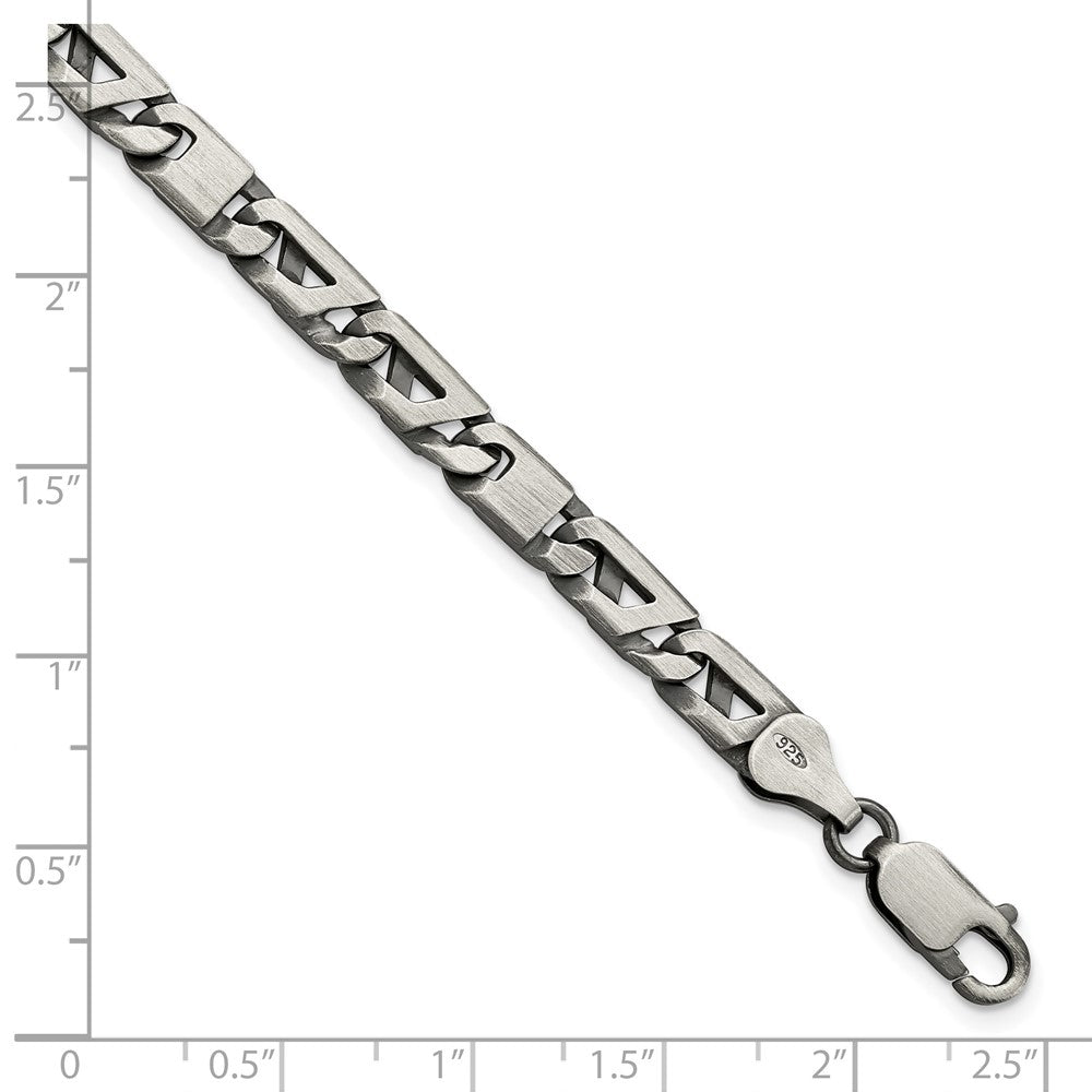8.25 Inch Sterling Silver Antiqued Brushed Link Bracelet
