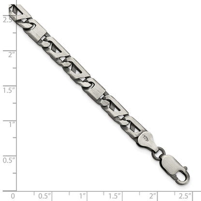 8.25 Inch Sterling Silver Antiqued Brushed Link Bracelet