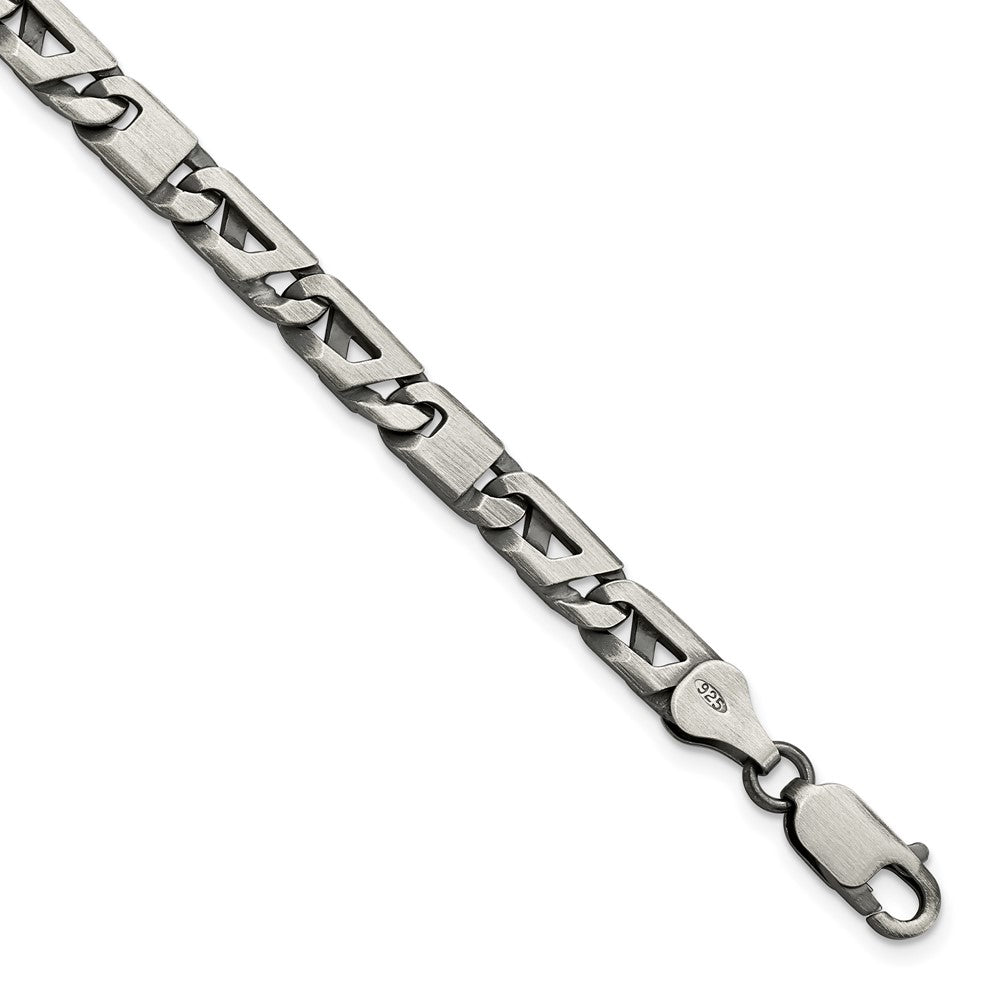 8.25 Inch Sterling Silver Antiqued Brushed Link Bracelet