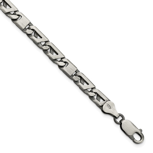 8.25 Inch Sterling Silver Antiqued Brushed Link Bracelet