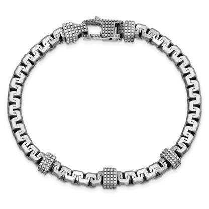 8.5 Inch Sterling Silver Mens Antiqued Brushed Textured Link Bracelet