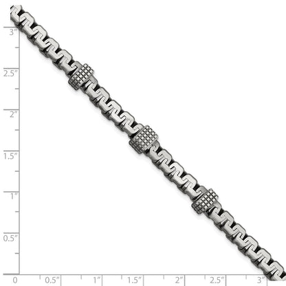 8.5 Inch Sterling Silver Mens Antiqued Brushed Textured Link Bracelet