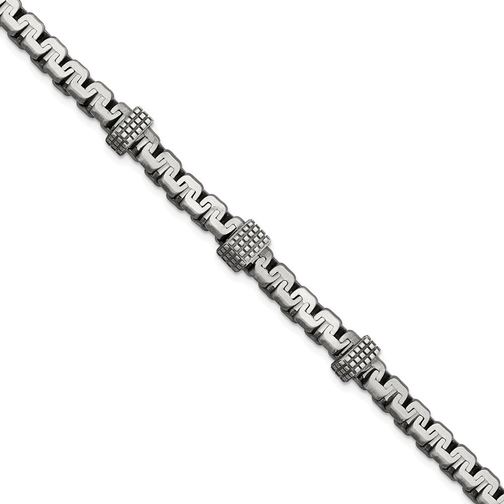 8.5 Inch Sterling Silver Mens Antiqued Brushed Textured Link Bracelet