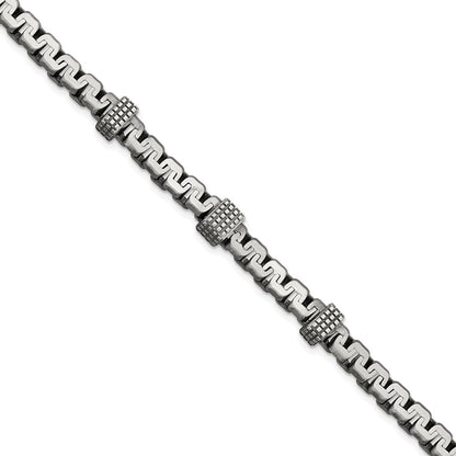 8.5 Inch Sterling Silver Mens Antiqued Brushed Textured Link Bracelet
