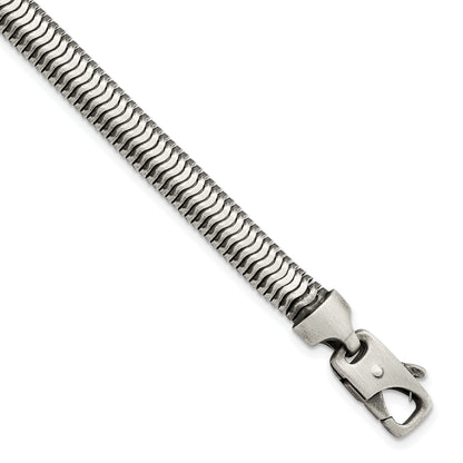 8.5 Inch Sterling Silver Brushed Antiqued Herringbone Chain Bracelet
