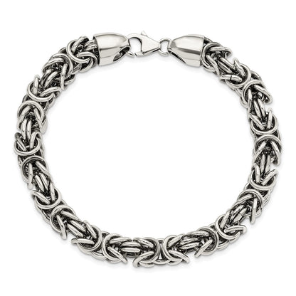 8.5 Inch Sterling Silver Polished & Antiqued 8.5In Byzantine Bracelet