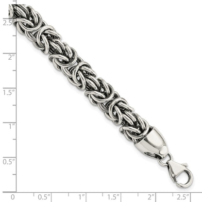 8.5 Inch Sterling Silver Polished & Antiqued 8.5In Byzantine Bracelet