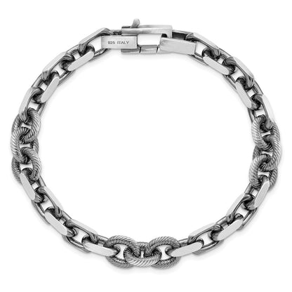8.5 Inch Sterling Silver Mens Antiqued Brushed Cable/Twisted Rolo Bracelet