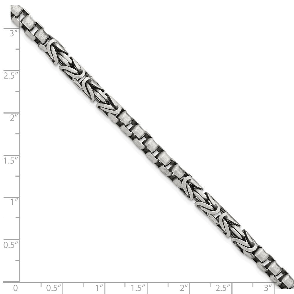 8.5 Inch Sterling Silver Mens Antiqued Brush Byzantine/Box Link Bracelet