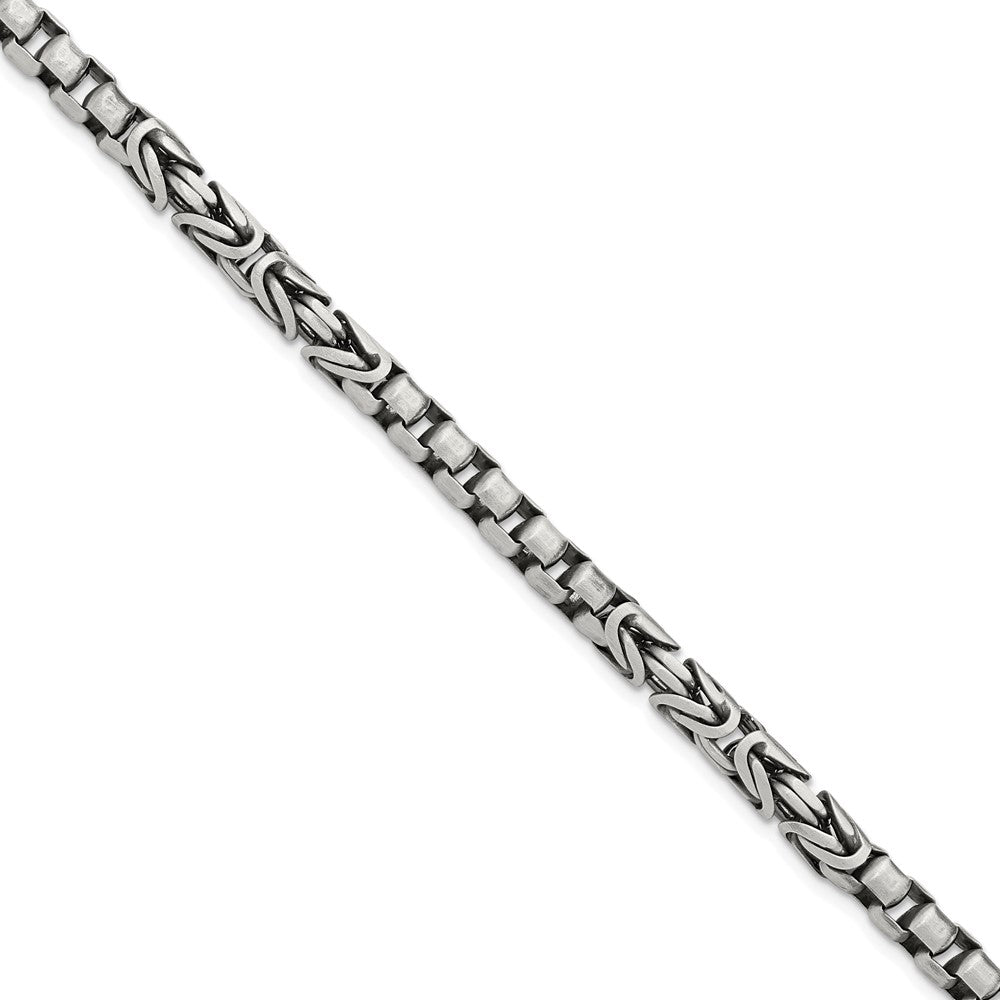 8.5 Inch Sterling Silver Mens Antiqued Brush Byzantine/Box Link Bracelet