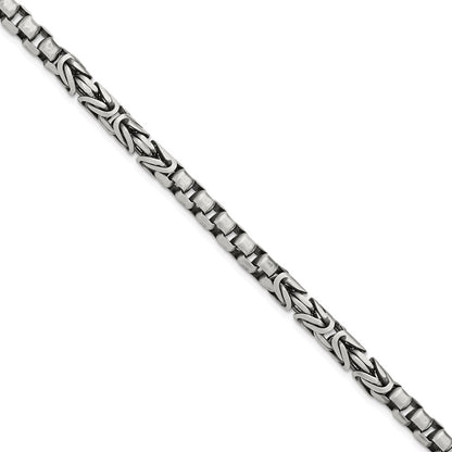 8.5 Inch Sterling Silver Mens Antiqued Brush Byzantine/Box Link Bracelet