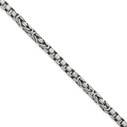 8.5 Inch Sterling Silver Mens Antiqued Brush Byzantine/Box Link Bracelet