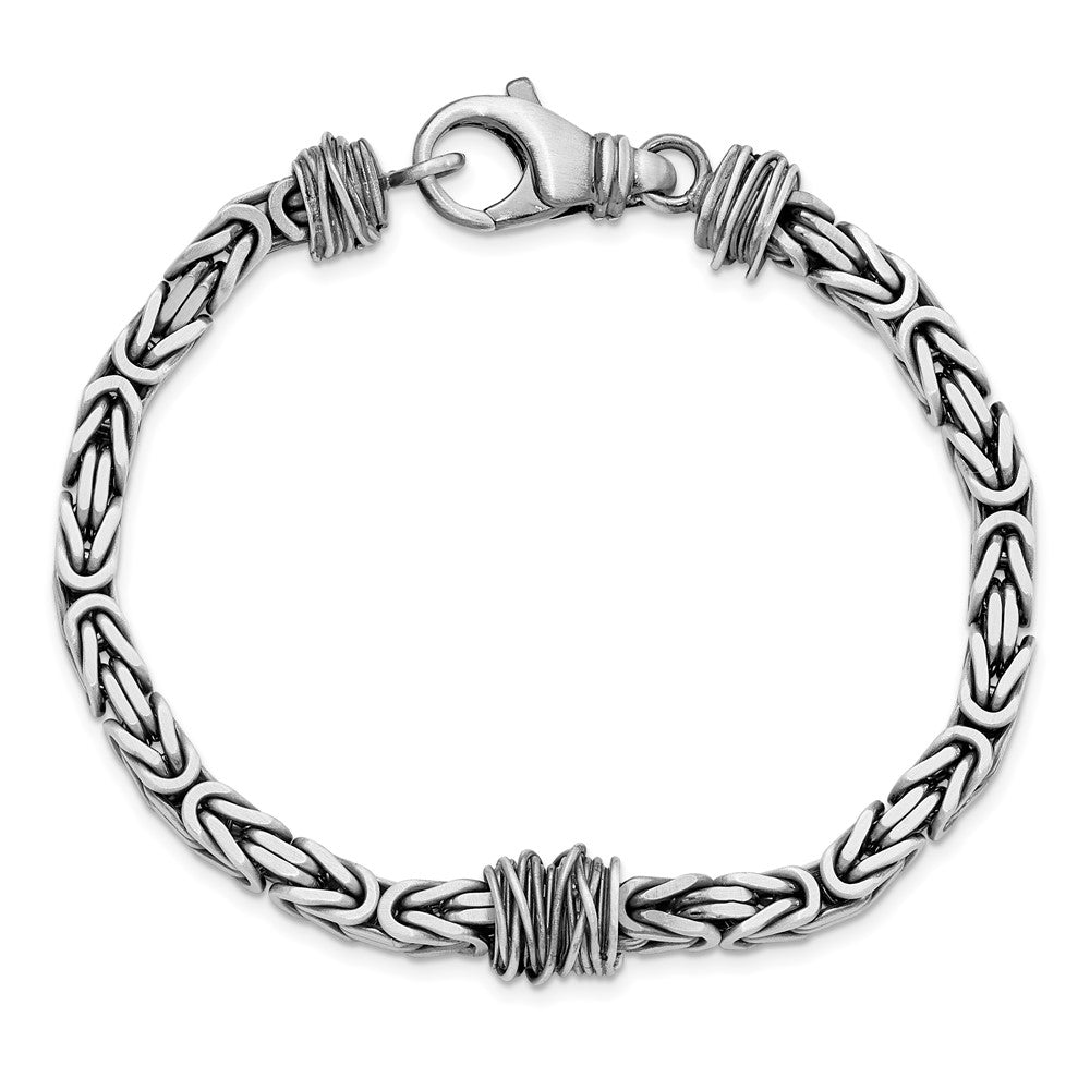 8.5 Inch Sterling Silver Mens Antiqued Brushed Square Byzantine Bracelet
