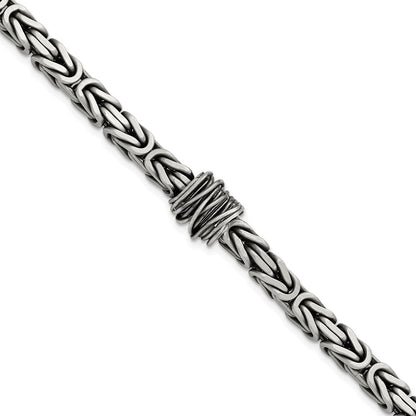 8.5 Inch Sterling Silver Mens Antiqued Brushed Square Byzantine Bracelet