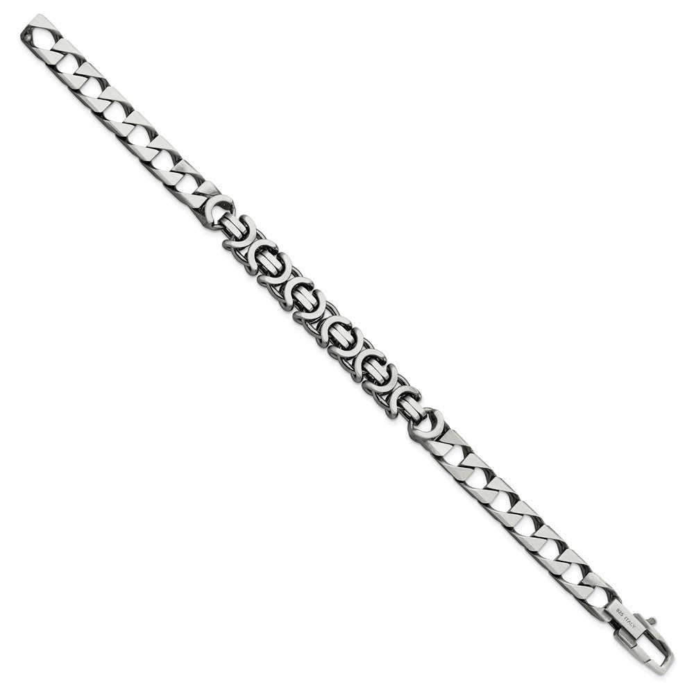 8.5 Inch Sterling Silver Mens Antiqued Brushed Curb/Circles Bracelet