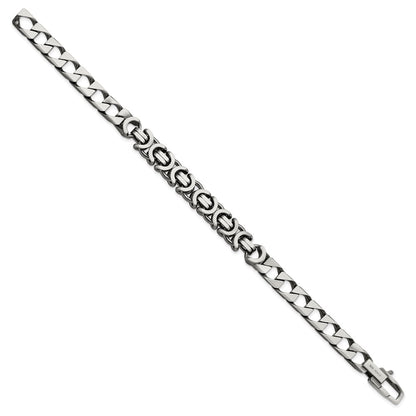 8.5 Inch Sterling Silver Mens Antiqued Brushed Curb/Circles Bracelet