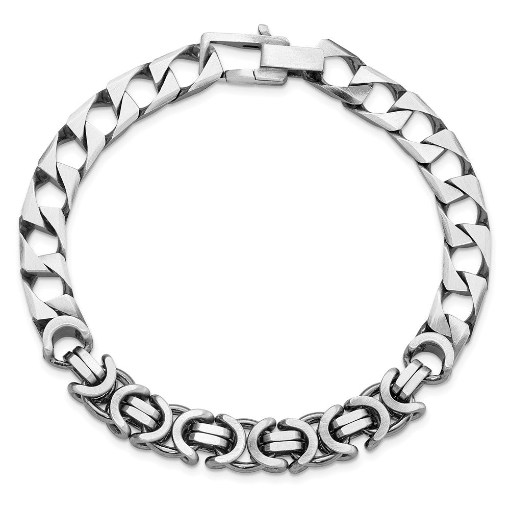 8.5 Inch Sterling Silver Mens Antiqued Brushed Curb/Circles Bracelet