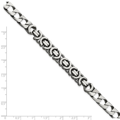 8.5 Inch Sterling Silver Mens Antiqued Brushed Curb/Circles Bracelet