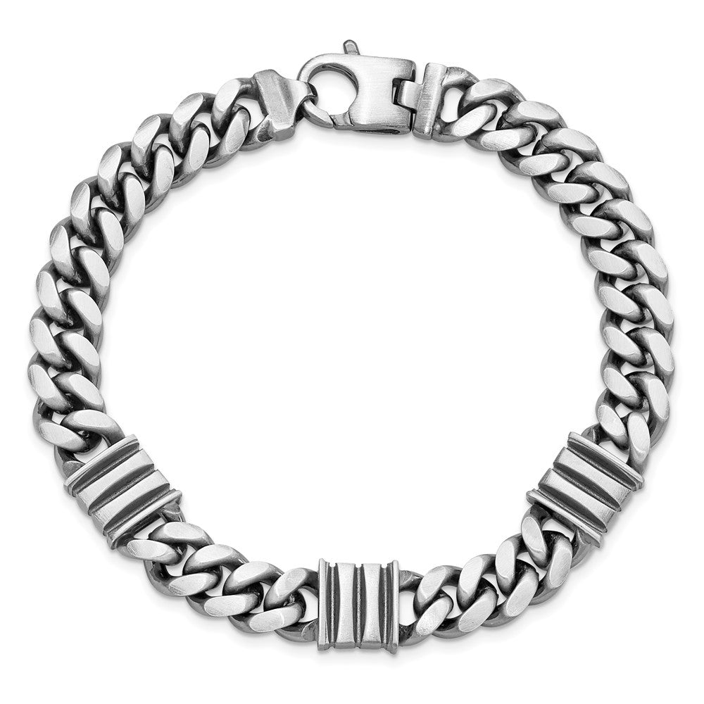 8.5 Inch Sterling Silver Mens Antiqued Brushed Curb/Bar Bracelet