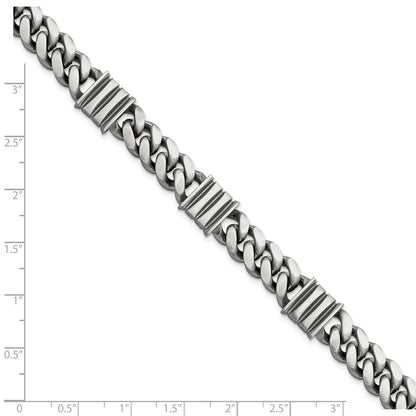 8.5 Inch Sterling Silver Mens Antiqued Brushed Curb/Bar Bracelet