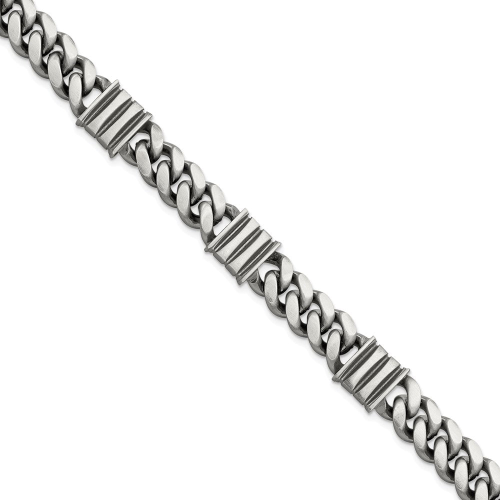 8.5 Inch Sterling Silver Mens Antiqued Brushed Curb/Bar Bracelet