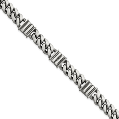 8.5 Inch Sterling Silver Mens Antiqued Brushed Curb/Bar Bracelet