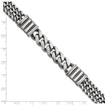 8.5 Inch Sterling Silver Mens Antiqued Brush Double Curb Bracelet
