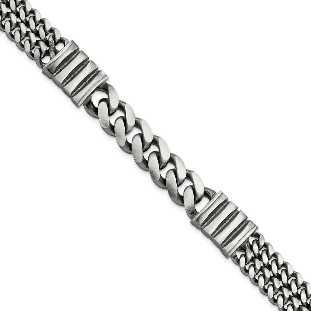 8.5 Inch Sterling Silver Mens Antiqued Brush Double Curb Bracelet