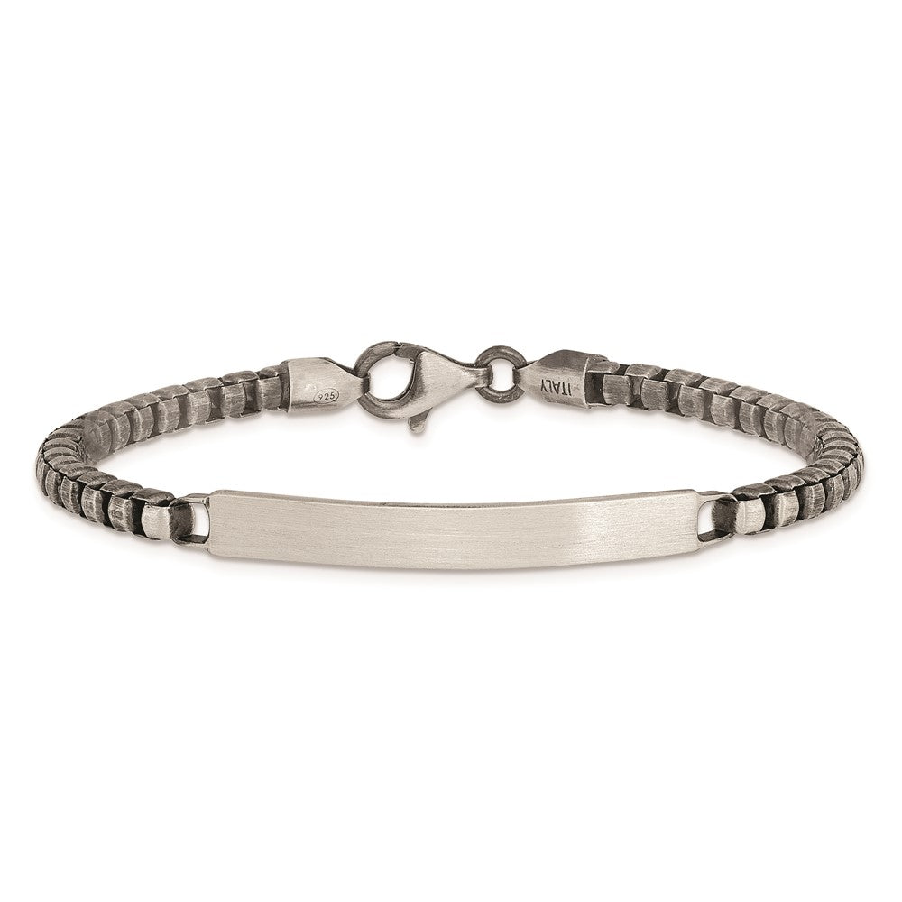 8 Inch Sterling Silver Antiqued Brushed Id Box Bracelet