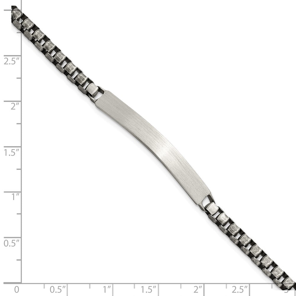8 Inch Sterling Silver Antiqued Brushed Id Box Bracelet