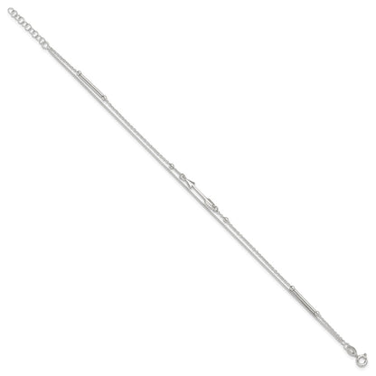Sterling Silver 9In Plus 1In Ext. 2-Strand Arrow And Bar Anklet