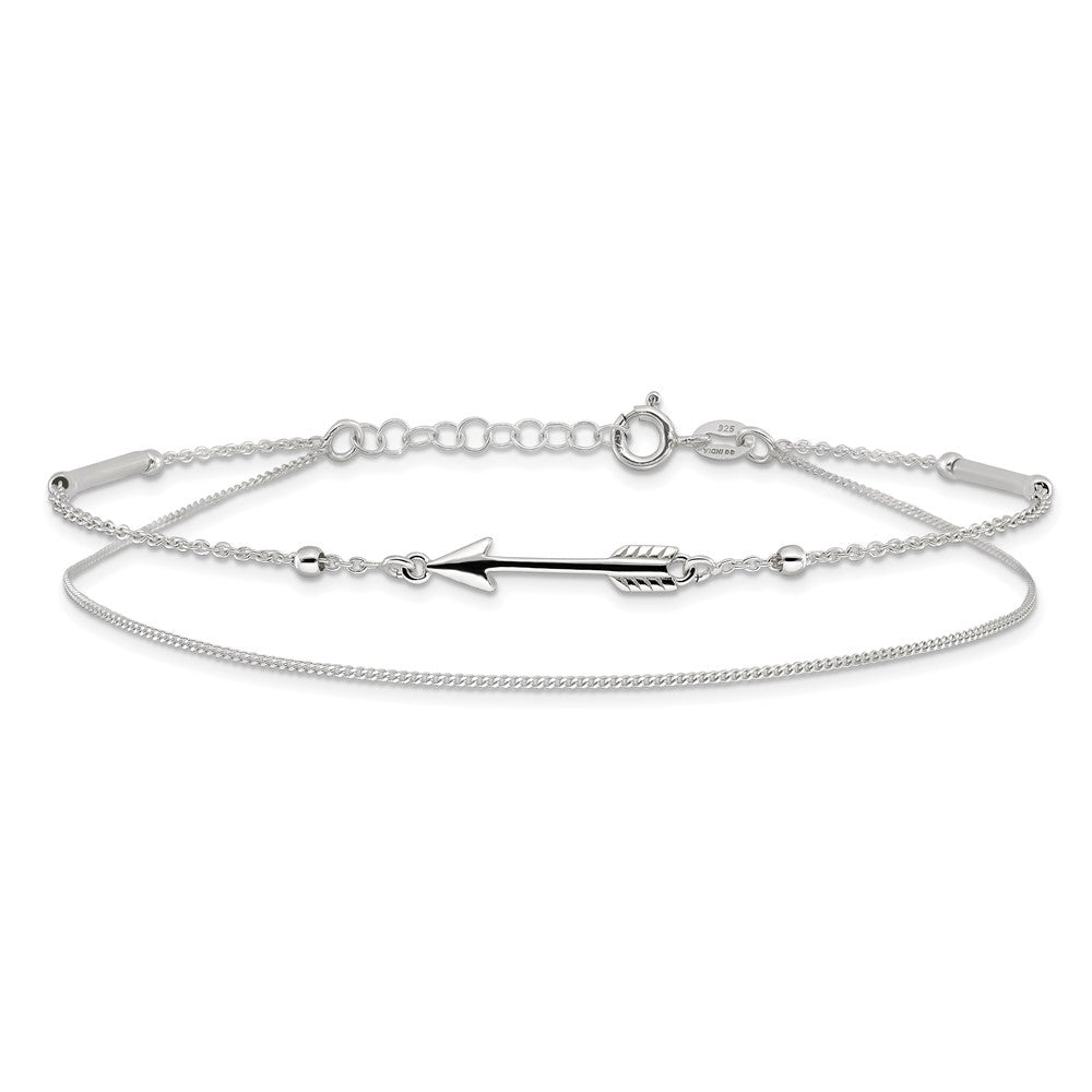 Sterling Silver 9In Plus 1In Ext. 2-Strand Arrow And Bar Anklet