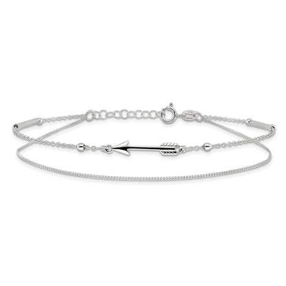 Sterling Silver 9In Plus 1In Ext. 2-Strand Arrow And Bar Anklet