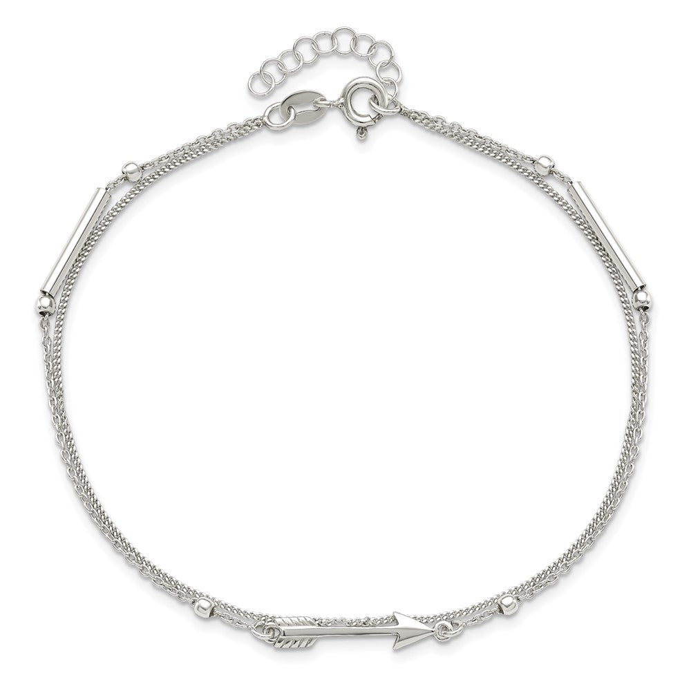 Sterling Silver 9In Plus 1In Ext. 2-Strand Arrow And Bar Anklet