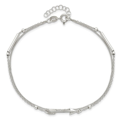 Sterling Silver 9In Plus 1In Ext. 2-Strand Arrow And Bar Anklet
