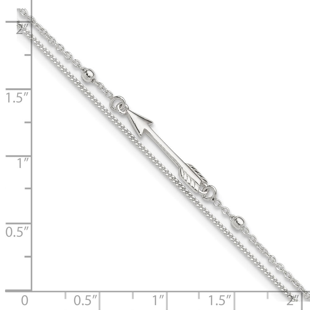 Sterling Silver 9In Plus 1In Ext. 2-Strand Arrow And Bar Anklet