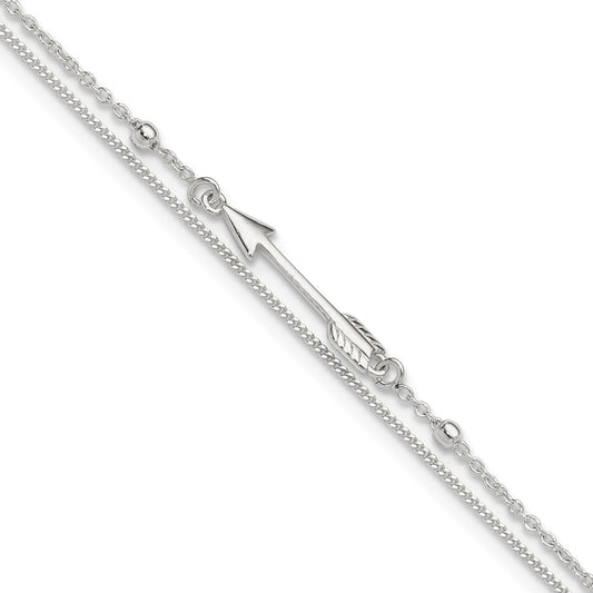 Sterling Silver 9In Plus 1In Ext. 2-Strand Arrow And Bar Anklet