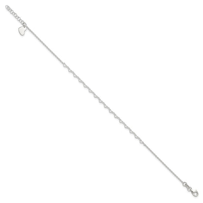 Sterling Silver Heart Link 9In Plus 1 In Ext. Anklet