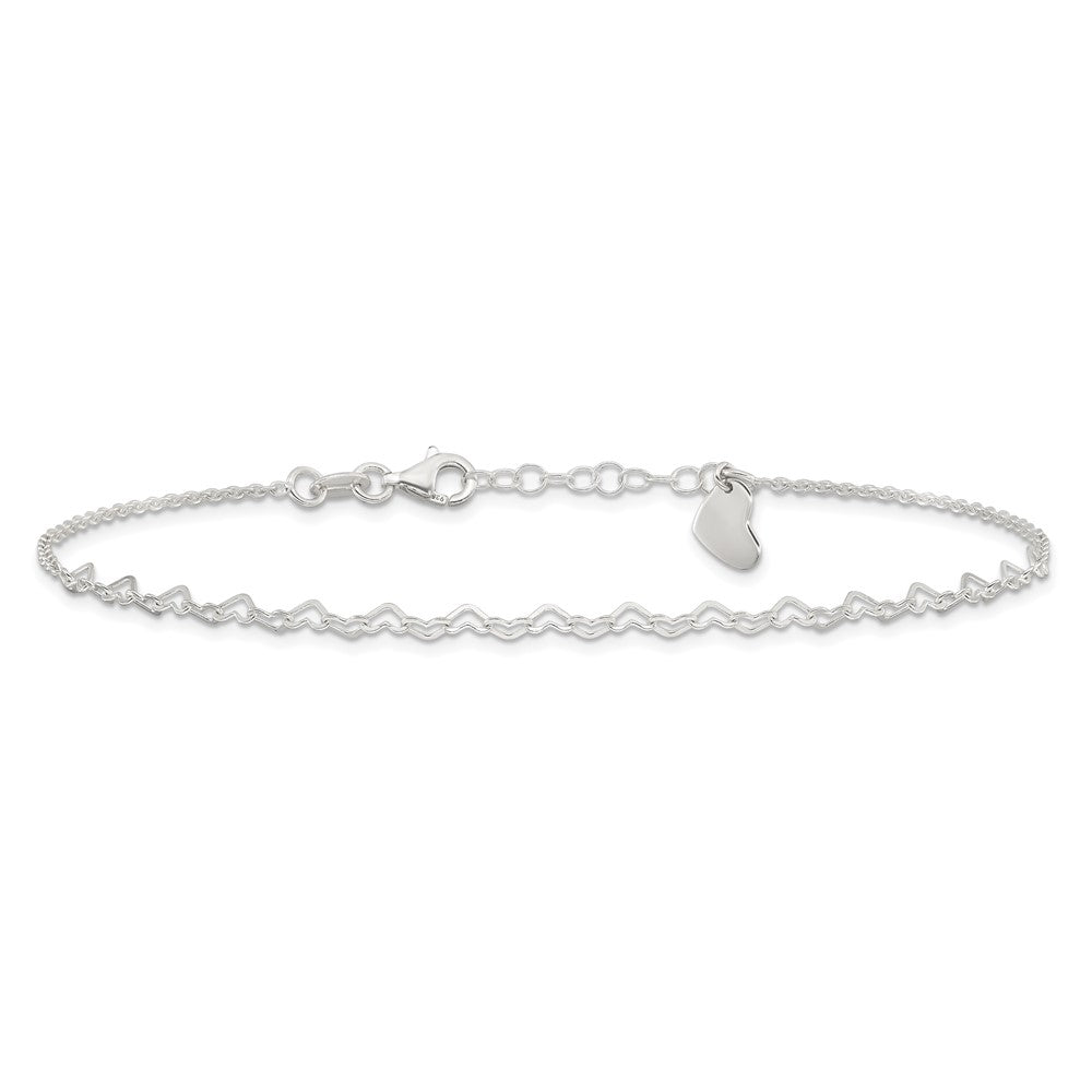 Sterling Silver Heart Link 9In Plus 1 In Ext. Anklet