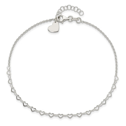 Sterling Silver Heart Link 9In Plus 1 In Ext. Anklet