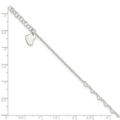 Sterling Silver Heart Link 9In Plus 1 In Ext. Anklet