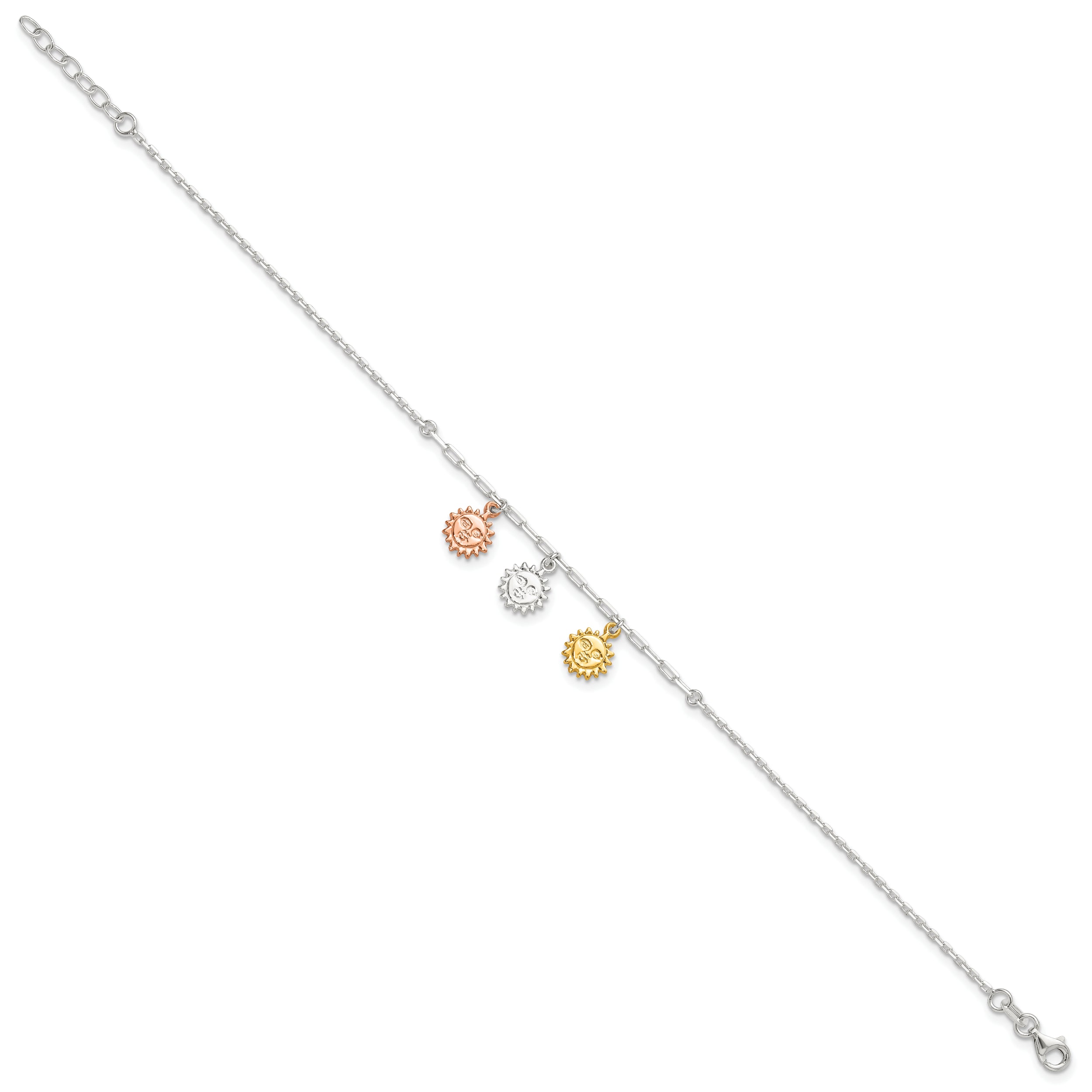 Sterling Silver Rose-Tone And Gold-Tone Suns 9In Plus 1In Ext. Anklet